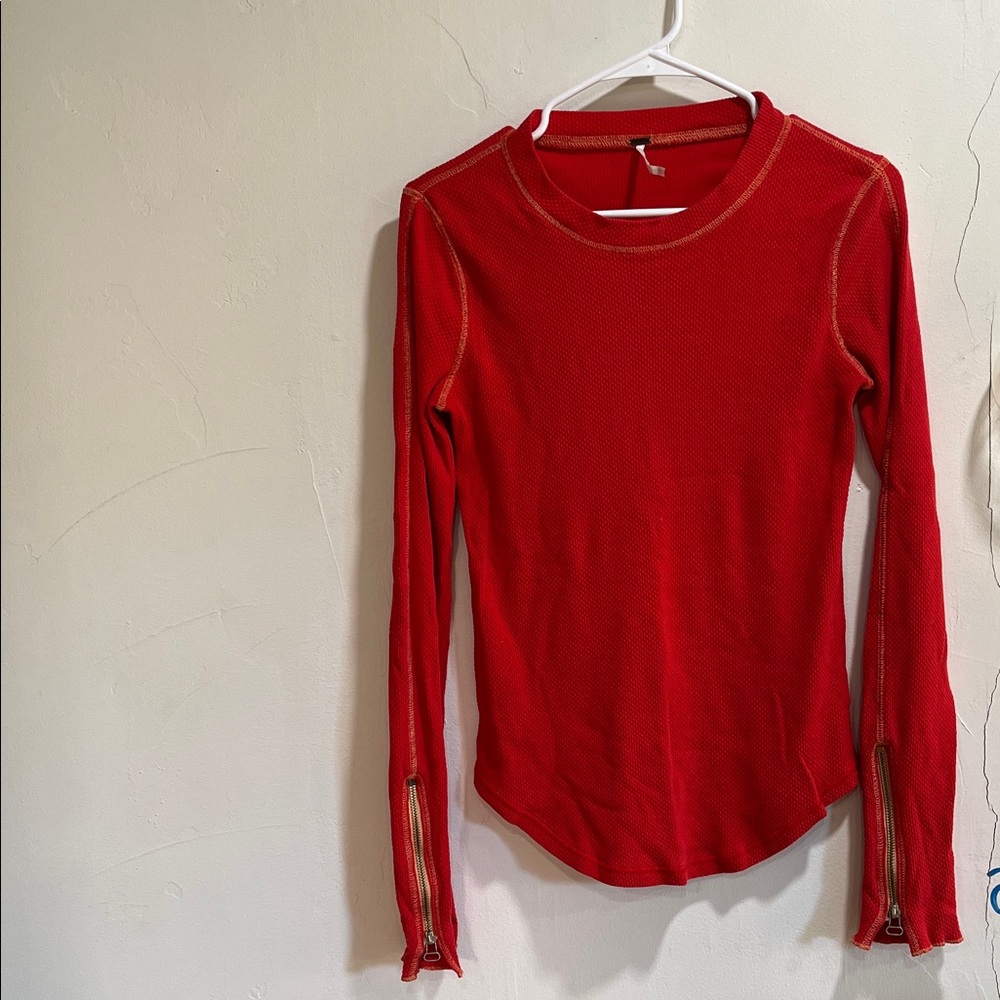 Free People Red Long Sleeve Top